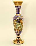 ボヘミアガラスハイエナメル花瓶(青)高さ35cm