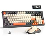 FREEWOLF×ZIYOULANG M96 セット ゲーミングキーボードメンブレンキーボード ワイヤレス2.4G/Bluetooth 2モード接続RGB 94キー テンキー付き MAC、Windows、Linux対応 マルチメディアノブ 電子ディスプレイ付き PBTボールキーキャップ 3000mAh （キラメキ）