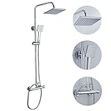 Wellbeingjp　降雨シャワーヘッド　セット　レインシャワーヘッド　オーバーヘッド シャワー　ステンレス　正方形 高品質　節水　洗浄便利　シャワー蛇口セット　サーモスタット