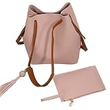 Buddy レディース ショルダーバッグ トートバッグ 2点セットミニポーチ付き レザー 鞄 通勤 通学 大容量 (ピンク) [並行輸入品]