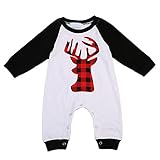 ベビー　カバーオール　長袖　ロンパース　鹿パターン　男女兼用　０～１８ヶ月設定　70　80　90　100　春秋冬　ホワイト　クリスマス　ベビー服 (100, ブラック)