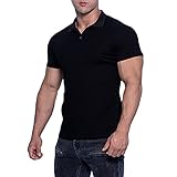 [マナツライフ] メンズ 半袖 ポロシャツ オシャレ サマーニット コットン 細身 ピッタリ ストレッチ マッチョ 筋トレ シャツ (ブラック, 2XL)
