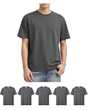 Sukinana 7.7oz tシャツ メンズ 半袖 綿100% 肉厚生地 3/5枚組 透けない 三本針 無地 ヘビーウェイト ティーシャツ 丸首 抗菌防臭 インナーシャツ 吸汗性 複数色選び (JP, アルファベット, XL, ダークグレー(5枚組))
