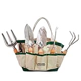 GardenHOME ガーデニングマスターツールセット【ステンレス製ガーデニングツール6点セット（移植鏝[こて]、移植スコップ、熊手、根起し、除草すき、剪定ハサミ）】収納トートバッグ付き