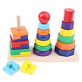 B Baosity 木製　3列　虹色　幾何学　ブロック　マッチ　スタックタワーセット　子どもおもちゃ