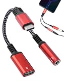 2in1 タイプC イヤホン変換 USB 変換アダプタ typec イヤホン 充電 同時 PD 60W 急速充電 二股ケーブル Type-C to 3.5mm イヤホンジャック USB変換ケーブル Type-C ポート充電アダプタ Hi-Fi音質 USB3.0 usbをipadにつなぐ Type-C ポート充電アダプタ Hi-Fi音質 24bit/96KHz対応 (レッド)