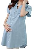 (ヴァンポルト) ventporte マタニティ ダンガリー 半袖 シャツ スッキリ シルエット (XL)
