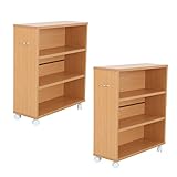 【地球家具】押入収納 コミックラック 漫画収納 ワゴン [国産 日本製] [取っ手・キャスター付] [最大120冊マンガ収納] [棚板高さ調節可能] [棚耐荷重10kg] 2台セット ナチュラル