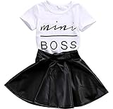 幼児用子供用ベビー女の子文字Tシャツトップス+レザースカート服装2pcs US サイズ: 4T(Tag 110) カラー: ホワイト