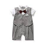 (キッズインタイム)KIDSINTIME ベビー キッズ 子供服 男の子 半袖 蝶ネクタイ付 フォーマル カバーオール タキシード風 ロンパース GREY 80