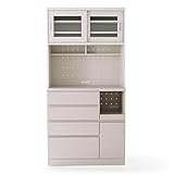 キッチン収納 食器棚 レンジ台 スライド扉 オープン収納 引き出し B+Bタイプ ハイタイプ ホワイトウォッシュ