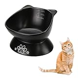 mofulafu 猫 フードボウル 陶器 餌皿 水飲み器 負担軽減 目盛り付き (1ボウル ブラック)