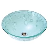 洗面ボール 手洗い鉢 強化ガラス アクア 蒼い花 Sサイズ 直径355ミリ