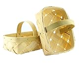 QuartサイズDiamond Weave木製バスケット( two-pack ) ;ナチュラル木製バスケットW /ハンドルフルーツ&野菜用贈り物、7 x 5 x 2.5 CM