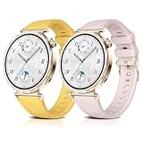[KeeFos] 18mm バンド Huawei Watch GT6 41mm/GT5 Pro 42mm/GT5 41mm/GT4 41 mm/Huawei Watch 5 42mm対応 交換バンド スポーツ 調整簡単 男女兼用 シリコン製 マグネット付き スポーツ ストラップ 替えベルト 柔らかい 交換ベルト(イエロー+ピンク)