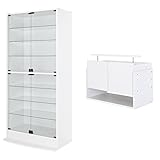 【福袋】【地球家具】フィギュアラック「ワイド」新シリーズセット 幅83cm 奥行39cm 【正規品】[鍵付きコレクションケース] [耐震]（開き戸 ハイタイプ本体+上置きロータイプ） ホワイト