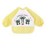 幼児 赤ちゃん ベビー 子供服 お食事用 スモック 幼稚園キッズ 絵画用エプロン うわっぱり 防水 防汚 洗いやすい 快適 可愛い 柔らかい（イエロー）