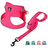 BELLA & PAL ステップインベストハーネス 小中型犬用 引っ張りなし 小型犬用ハーネス リーシュセット付き 快適なエアメッシュ 犬用ベストハーネス 反射ストリップ付き (ホットピンク、XS)