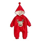 Hzjundasi 赤ちゃん 男の子 女の子 サンタ エルク パターン フード付き ロンパース 新生児 長袖 コットン 保暖 防寒 クリスマス ジャンプスーツ 秋冬 クリスマス パーティー アウターウ