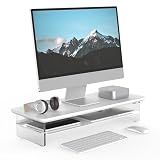 Fenge モニター台 モニタースタンド 卓上 机上台 パソコン台 PC台 机上ラック 60cm横幅 2段 木製天板 アクリル製脚 デスクトップ用 収納 整理整頓 ホワイトG04Y2061A