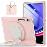 360度回転 スタンド Galaxy Tab S10+/S9 FE+/S9+/S8+/S7+/S7 FE 12.4インチ ケース 衝撃吸収 頑丈 持ち手付き ハンドル付 Android タブレット ギャラクシー Tab S10+/S9 FE+/S9 Plus/S7 Plus/S7 FE/S8 Plus 12.4" カバー 落下防止 S Pen 收納 子供 ケース, ピンク