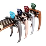 U-NEST多機能 ワンタッチ式 ギターカポタスト 軽量設計 アコギ/エレキ/クラシックギター/ウクレレ対応 強力グリップ シリコン保護 ピック2枚＆ファイバークロス付き (シルバー)