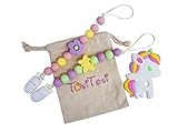 Baby Infant Unicorn Teething Chew Toy and 2 Pacifier Clips Set By TosiTosi - BPAFree Food Grade Sili