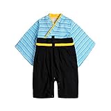 ALLAIBB 浴衣 袴 ロンパース 前開き カバーオール ベビー キッズ 和風 男の子 初節句 お食い初め 写真撮影 size 90 (ストライプ ブルー)