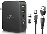 Hapachi GaN 急速充電器 USB-C 充電器130W PD 対応 USB-A*2 & USB-C*2ポート PD3.1 / PSE技術基準適合/折りたたみ式プラグ MacBook Windows PC iPad iPhone Galaxy Android 各種 その他機器対応(ブラック) +USBケーブル6in1 付属