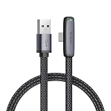 Mcdodo L字型 90度曲げ USB Type-C to USB-A 2.0 ケーブル 1.8m 高耐久 断線防止 ナイロン編み LED表示ライト付き 6A急速充電 高速データ転送 Type-C機器対応 (ブラック, Type-C 対応)