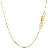 14K 本物のイエローまたはホワイト ソリッドゴールド 厚さ0.70mm シャイニー クラシック ボックスチェーン カニカン付き (16インチ、18インチ、20インチ、24インチ), ゴールド