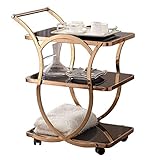 車輪の金属/ガラスのサービングトロリーゴールドフレーム68 x 45 x 84 cm茶トロリー|ローリングキッチントロリーモダン|バーカート長方形