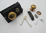 IRONMONGERY Worldâ Old Vintage期間ビクトリア朝スタイルソリッド真鍮ブラックリムロックドアノブハンドルノブ+ (リムロックアンティークAged Dull Natural真鍮