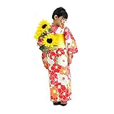 [ KIMONOMACHI ] 子供 浴衣セット「赤×オレンジ 椿」 130cm