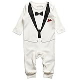 Honey baby 赤ちゃん ベビー ロンパース スーツ キッズ フォーマルスーツ 蝶ネクタイ カバーオール 新生児 結婚式 七五三 出産祝い 記念撮影 出産祝い プレゼント (95cm, ホワイト