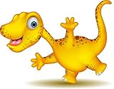 Wallmonkeys Cute Yellow Dinosaur Cartoon Peel and Stick Wall Decals (12 in W x 9 in H) [並行輸入品]