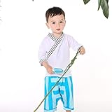 ONEBABY 男の子水着　上着漢服風　キッズ水着 半袖ラッシュガード　半袖トップス uvカット 紫外線対策 子供服 スイムウェア 　 (100#, ホワイト)