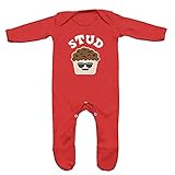 (フロソ) FLOSO 赤ちゃん・ベビー用 Stud Muffin(モテボーイ)プリント 長袖ロンパース ボディースーツ オールインワン スリープスーツ (6-12ヶ月) (レッド)