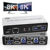 8K@60Hz 4K@144Hz DisplayPort デュアル モニター KVMスイッチ, USB 3.0ディスプレイ切替器 2 DisplayPortモニター2PC 分配器 オーディオ マイク出力と 3 USB 3.0 ポート、デュアルモニター DisplayPort拡張 キーボードマウススイッチャー