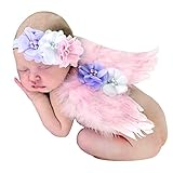 Feililong Baby Toddler Feather Angel Wings Rhinestone Headband Set Baby Chiffon Flower Headband Hair