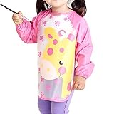 Holly Store Children Kids Waterproof Long-sleeved Smock Apron Bib for Eating and Painting Pink Giraf