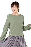 Sweet Mommy サイドジップ リブニット 授乳トップス ボートネック ふんわりパフスリーブ スウェット風 授乳ケープ 目隠し 産前産後 マタニティ 授乳服／L／カーキ