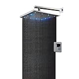 Possbay 12インチ真鍮クロムSquareオーバーヘッド温度Sensitive LED降雨シャワーヘッドアームと水バルブ