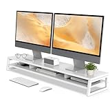 Fenge モニター台 卓上 デスクシェルフ モニタースタンド パソコン台 2段 木製 幅108cm pc台 机上台 デュアルモニター 台 机上ラック 卓上台 デスク周り収納 ディスプレイ 台 (ホワイト)