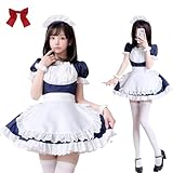 [AOTYP] メイド服 コスプレ メイド ショート丈 ワンピース メイドコスチューム 仮装 エプロン 大きいサイズ 半袖 ハロウィン 仮装 レディース メンズ こすぷれ衣装 コンカフェ イベント パーティー 大人 女装 撮影 オタクダンス ネイビー XL