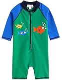 [Vaenait Baby] 0-24ヶ月紫外線カット ラッシュガードベビー子供男の子長袖ワンピース水着 Baby Green Tang L