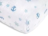 SwaddleDesigns Cotton Muslin Crib Sheet, Pastel Blue Ahoy!