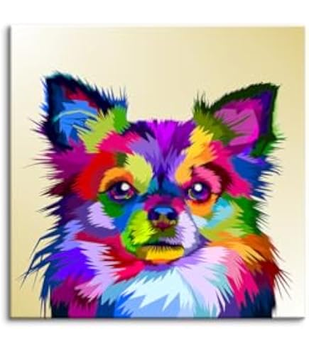 Amazon.co.jp: カラフルなチワワ犬 絵画 油絵 おしゃれ フレームレス