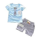 Aliciga ベビー服 セットアップ 男の子 半袖 Tシャツ + パンツ 二点セット 子供服 ネクタイ ストライプ プリント カッコイイ ファッション 人気 カットソ ダンス衣装 スポーツ 発表会 