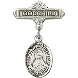スターリングシルバー赤ちゃんバッジwith Immaculate Heart of MaryチャームとGodchildバッジピン1 x 5 / 8インチ